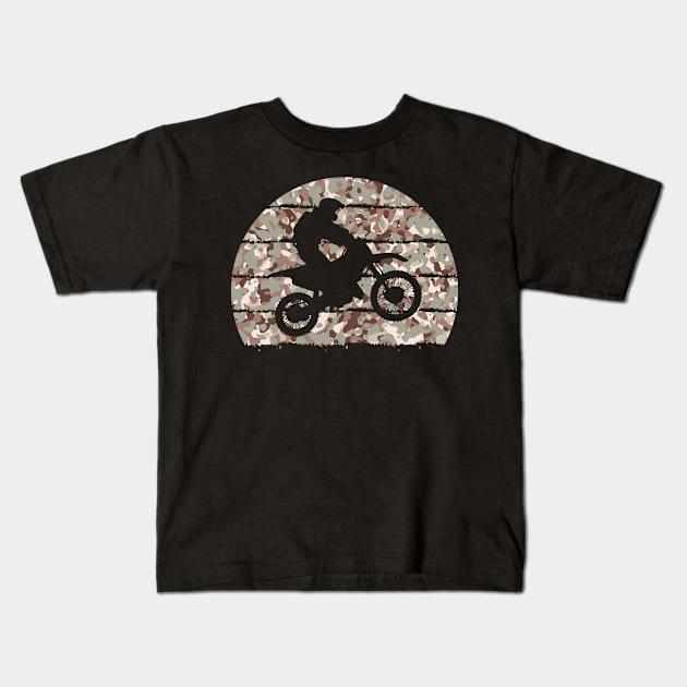 Dirt Bike Motocross Camo Biker Kids T-Shirt by KAWAIITEE